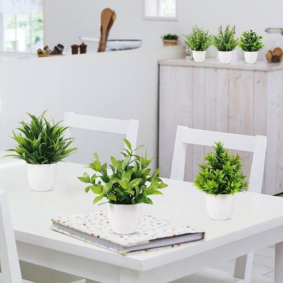 NEW 6-PCS Artificial Plant Small Fake Plant Greenery Potted Plant Indoor Faux - Picture 6 of 8